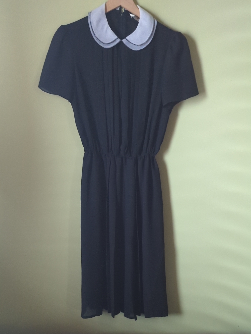 Adorable Vintage Black Wednesday Addams-style Peter Pan Collar Dress